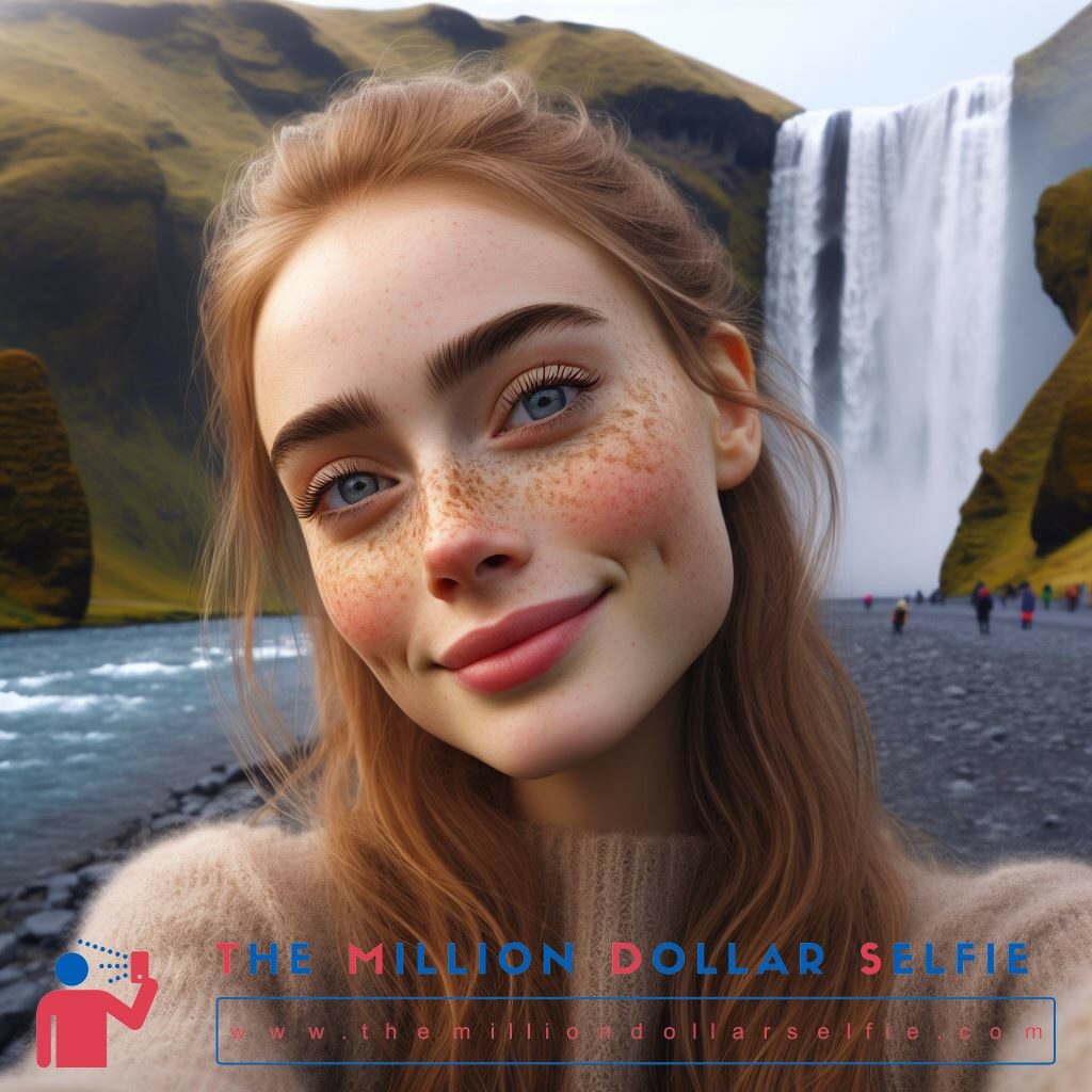 un selfie alla cascata islandese Skógafoss